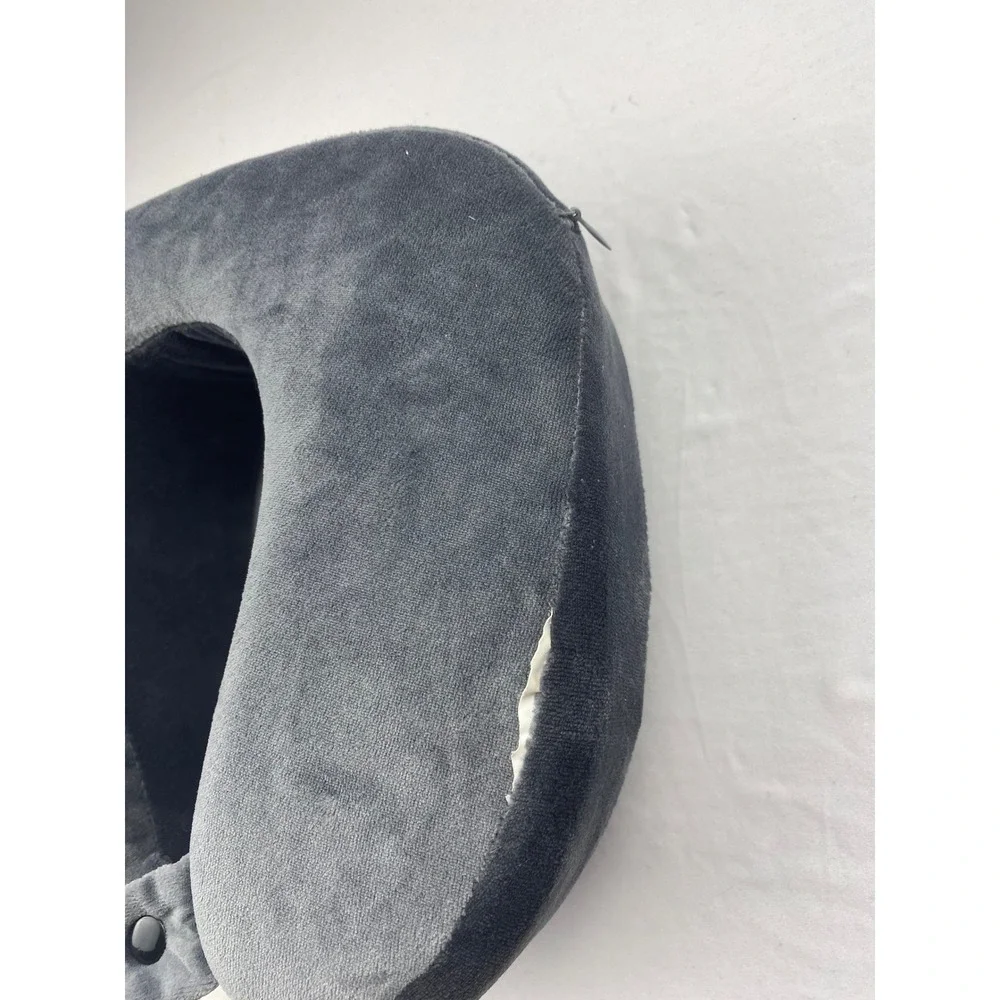 Gray Memory Foam Travel Neck‎ Pillow Plush U-Shaped Support with Snap Closure